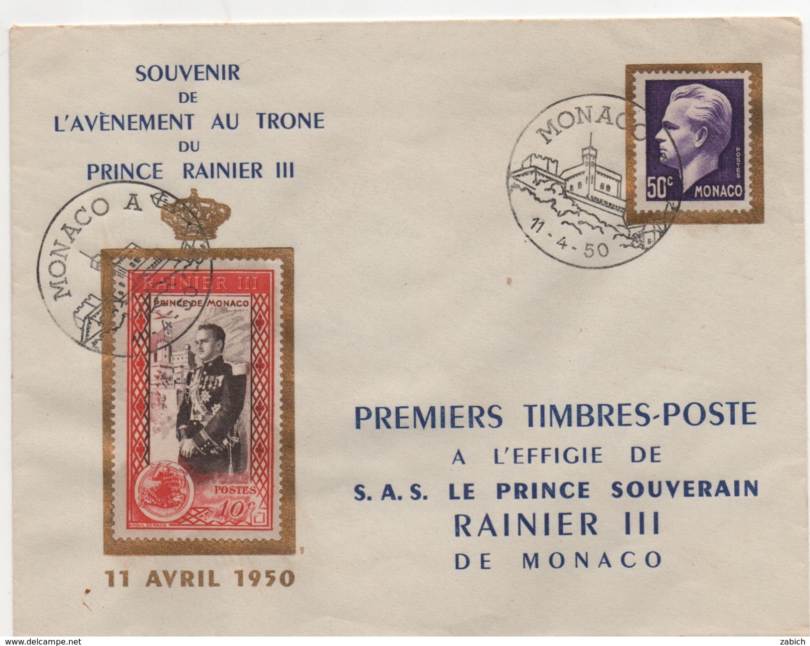 MONACO Enveloppe Avenement Du PRINCE RAINIER III 11 4 1950 - Maximum Cards