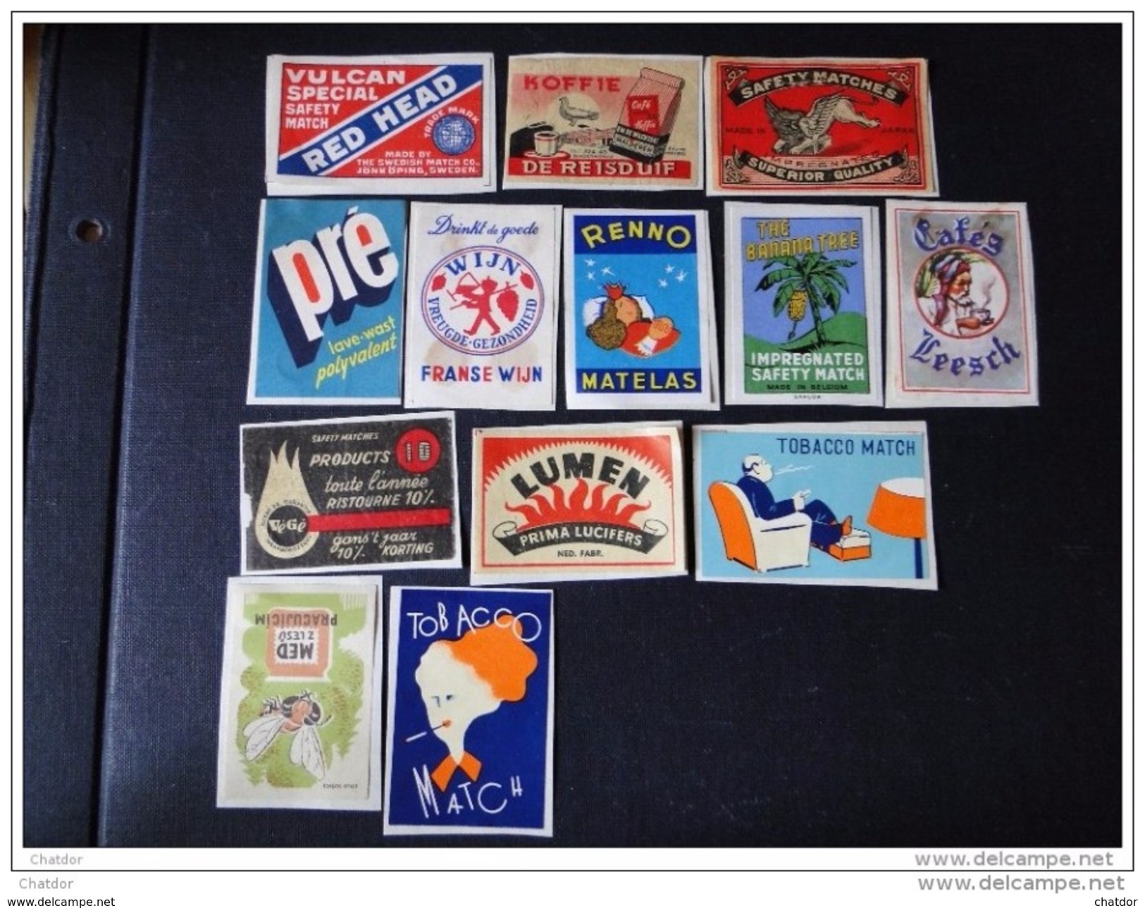 Etiquettes . Lot De 13 Etiquettes Publicitaires( Collées Sur Papier ) - Matchbox Labels