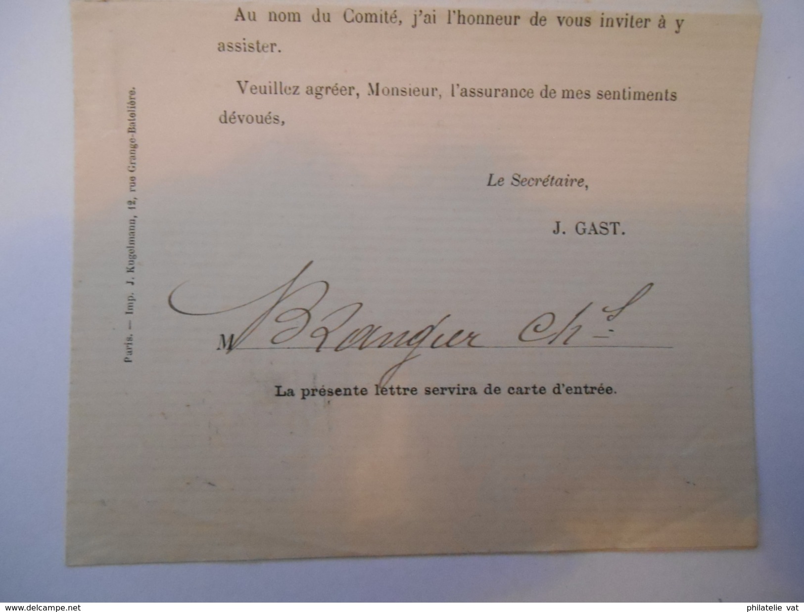 FRANCE - Lettre De Convocation Du Comité De Défense Du Canal De Suez à L'ass Préparatoire Du 28 Mai 1884 - P21449 - Documents Historiques