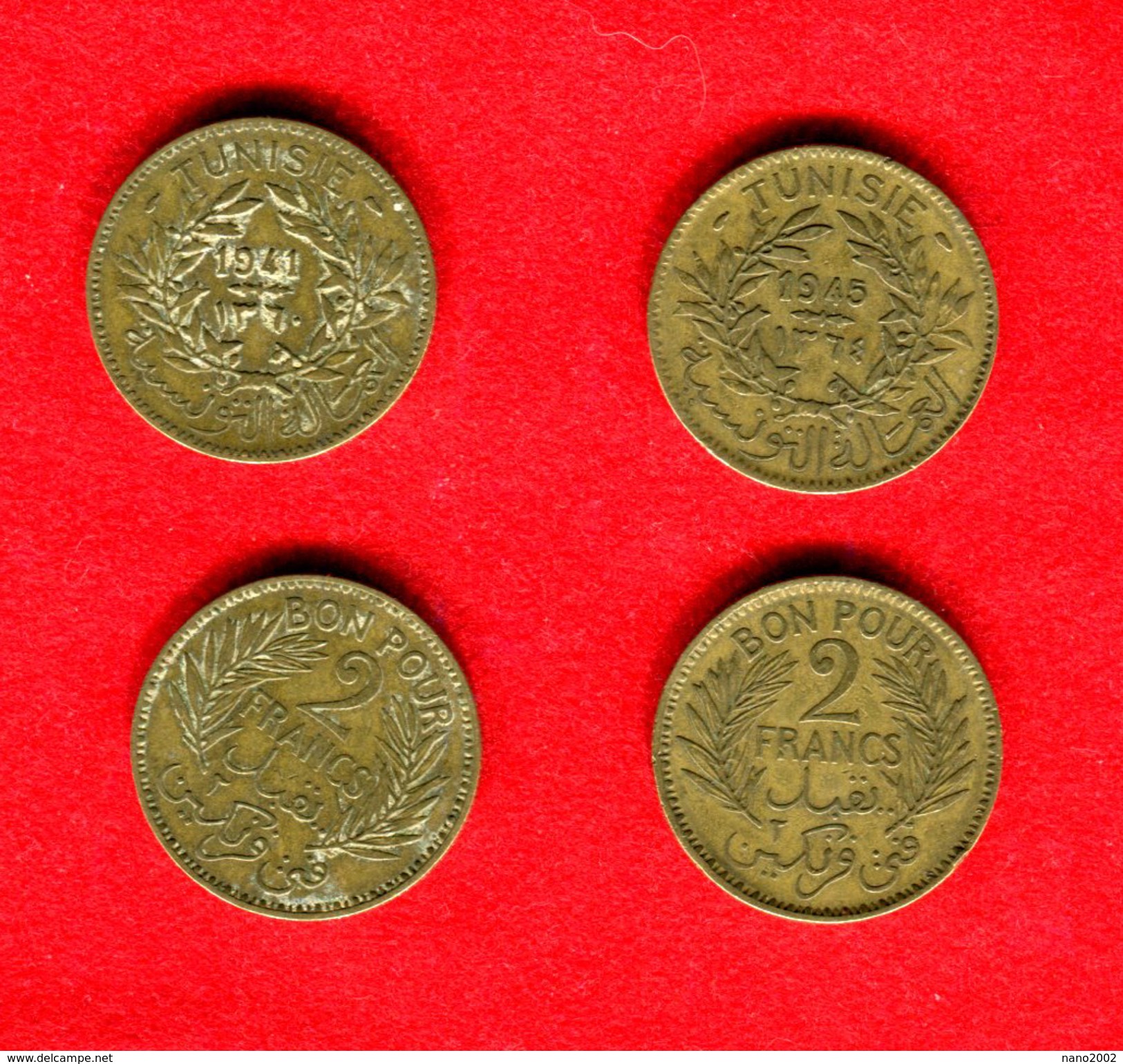 COLONIES - COLONIALES -  TUNISIE - TUNISIA -  LOT  2 FRANCS 1941 + 2 FRANCS 1945 - Autres & Non Classés