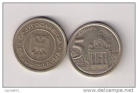 Yugoslavia 5 Dinara  2000. VF/XF KM#182 - Joegoslavië