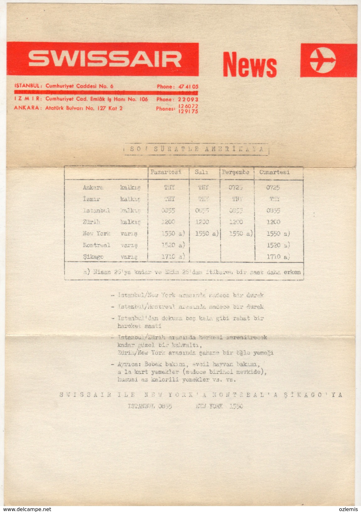 SWISSAIR NEWS DOCUMENT - Horaires