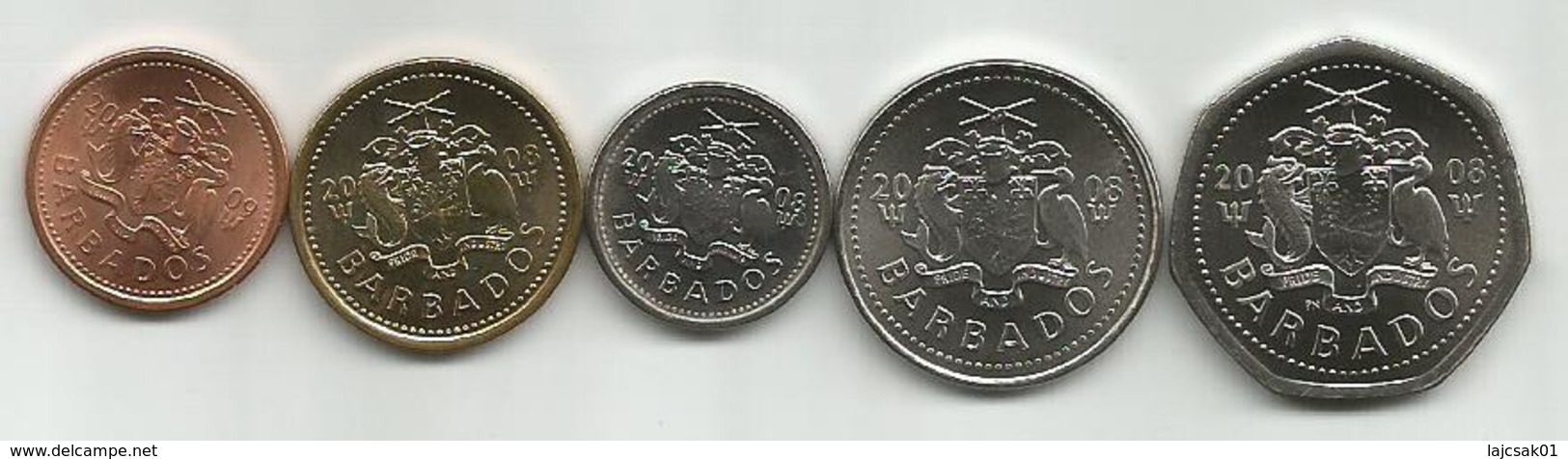 Barbados 2008/09. Set Of 5 Coins ,1+5+10+25 Cents+1 Dollar UNC - Barbades