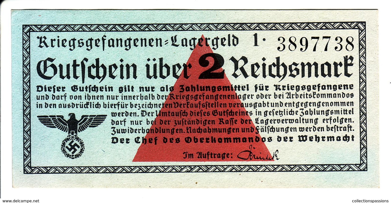 ALLEMAGNE - Billet De 2 Reichsmark. Camps De Prisonniers. Guerre 39-45. - Autres & Non Classés