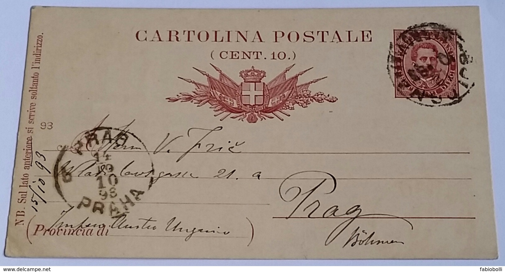 1893 INTERO POSTALE X ESTERO BOEMIA DA BOLOGNA A PRAGA (142) - Interi Postali