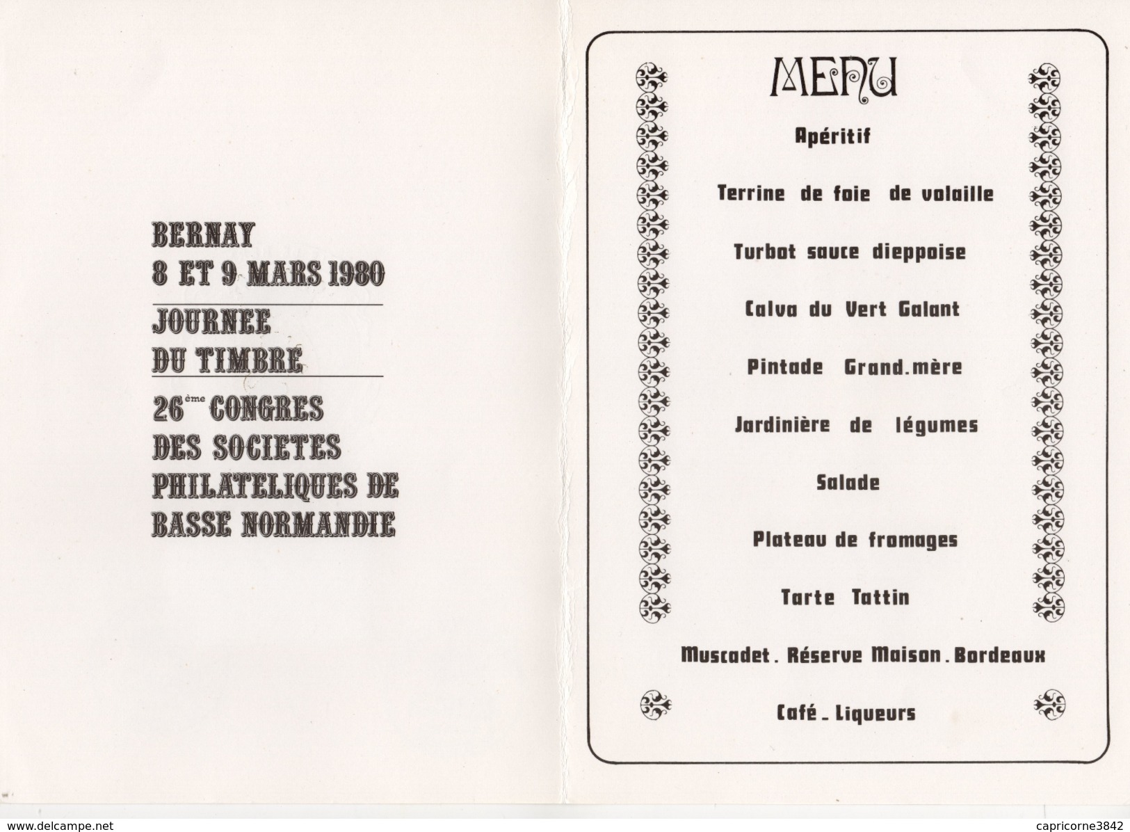 1980 - Obl 1er Jour Journée Du Timbre Bernay Tp "La Lettre à Mélie" N°2078)sur Menu Du Repas Du Congrès - 1980-1989
