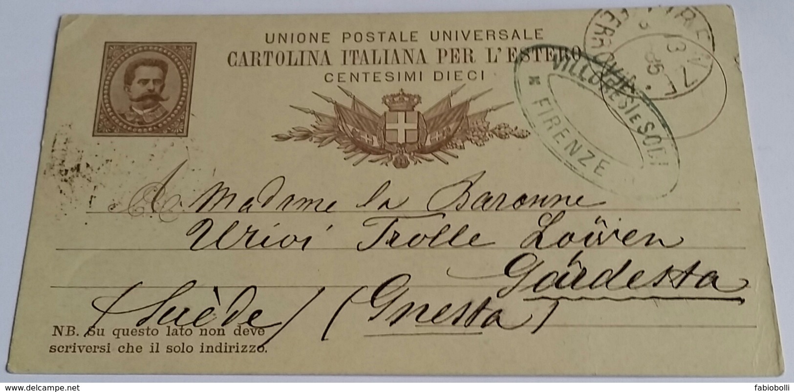 1885 INTERO POSTALE X ESTERO SVEZIA DA FIRENZE A GOUDESTA (152) - Stamped Stationery