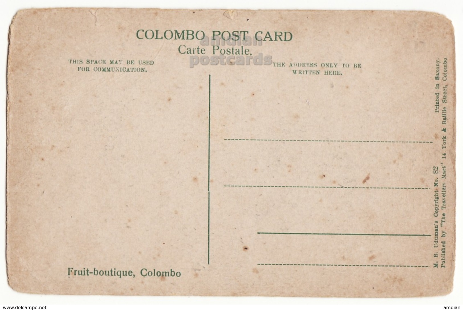 CEYLON / SRI LANKA, COLOMBO FRUIT BOUTIQUE, STREET MARKET SELLER, C1910s Vintage Postcard - CEYLAN - Sri Lanka (Ceylon)