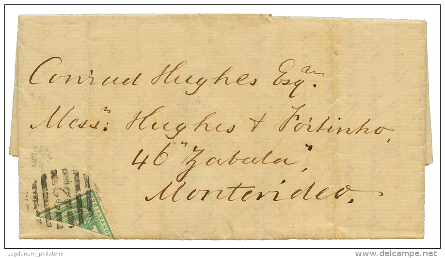 URUGUAY : 1874 Bisect 10c Canc. 22 On Entire Letter Datelined "LA PAZ" To MONTEVIDEO. Superb. - Uruguay