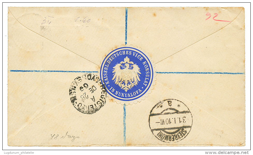 TONGA : 1909 Blue Label DEUTSCHES VICE KONSULAT IN NUKUALOFA On Reverse Of REGISTERED Letter To AUSTRIA. Scarce. Vf. - Tonga (...-1970)