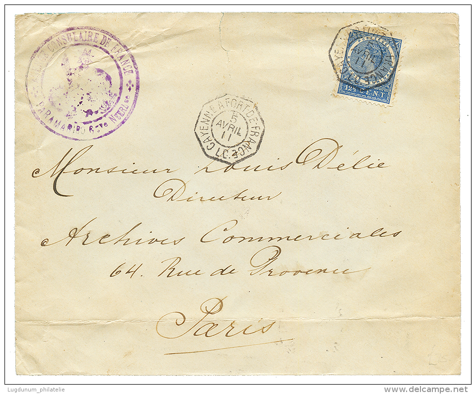 SURINAME : 1911 12 1/2c Canc. CAYENNE A FORT-DE-FRANCE On Envelope(small Tear) To FRANCE. Vf. - Netherlands Indies