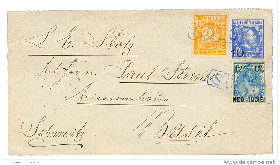 1902 P./Stat 10 On 20c + 2 1/2c+ 12c Canc. Boxed SOLOK In Blue To BASEL SWITZERLAND. Vvf. - Netherlands Indies