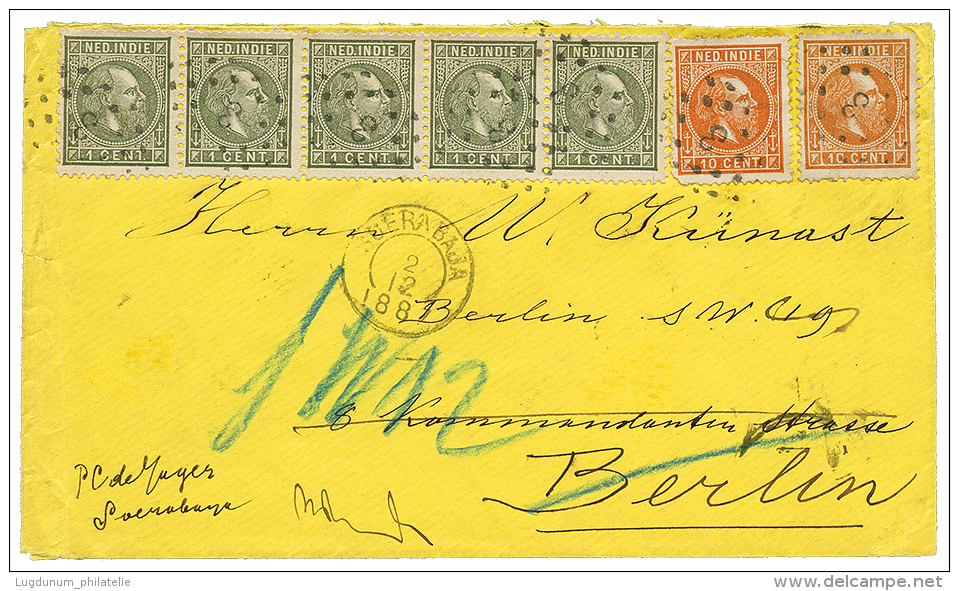 NETHERLAND INDIES : 1887 1c Strip Of 5 + 10c(x2) Canc. 3 + SOERABAJA On Envelope To GERMANY. Used Of 1c Is Very Scarce O - Netherlands Indies