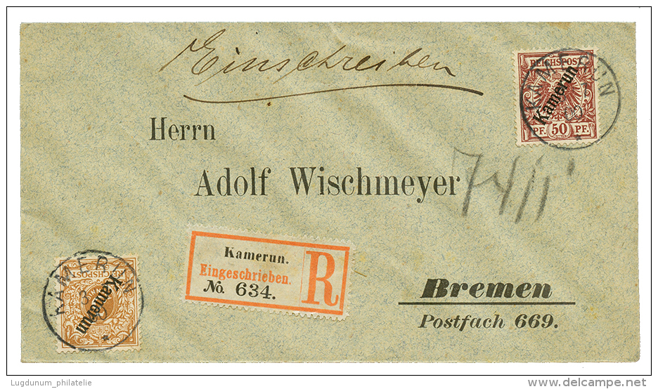 1900 3pf + 50pf Canc. KAMERUN On REGISTERED Envelope To BREMEN. Vvf. - Other & Unclassified