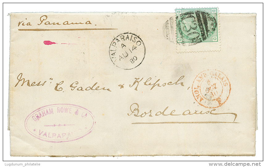 CHILE - GB P.O : 1880 GB 1Sh Canc. C30 V+ VALPARAISO On Entire Letter To FRANCE. Vvf. - Chile