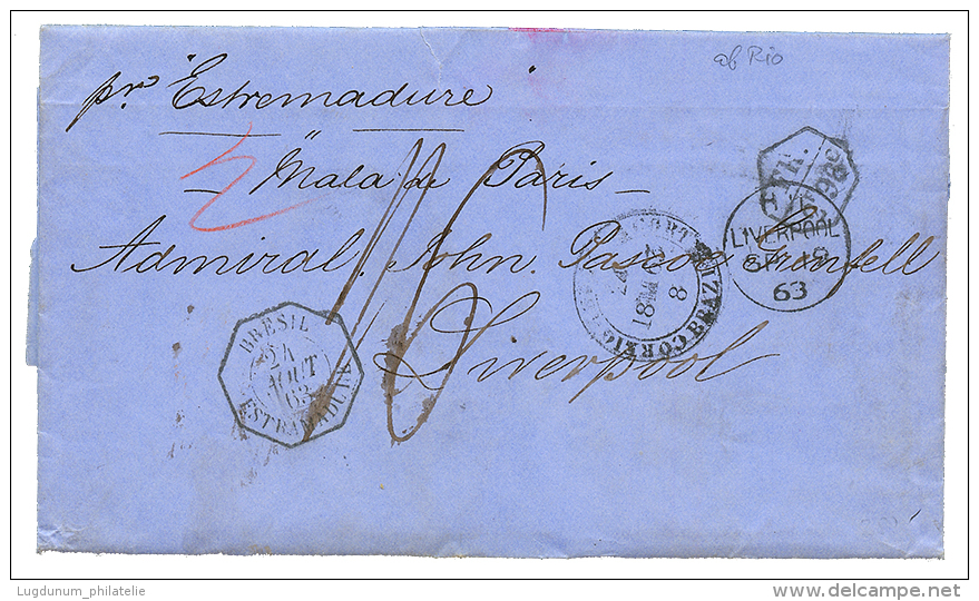 BRAZIL : 1863 BRESIL ESTRAMADURE + FR/2F96c On Envelope With Text From RIO DE JANEIRO To UK. Vf. - Other & Unclassified