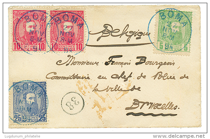 CONGO BELGE : 1894 5c + 10c(x2) + 25c Canc. BOMA On Envelope To BELGIUM. RARE. Superb. - Other & Unclassified