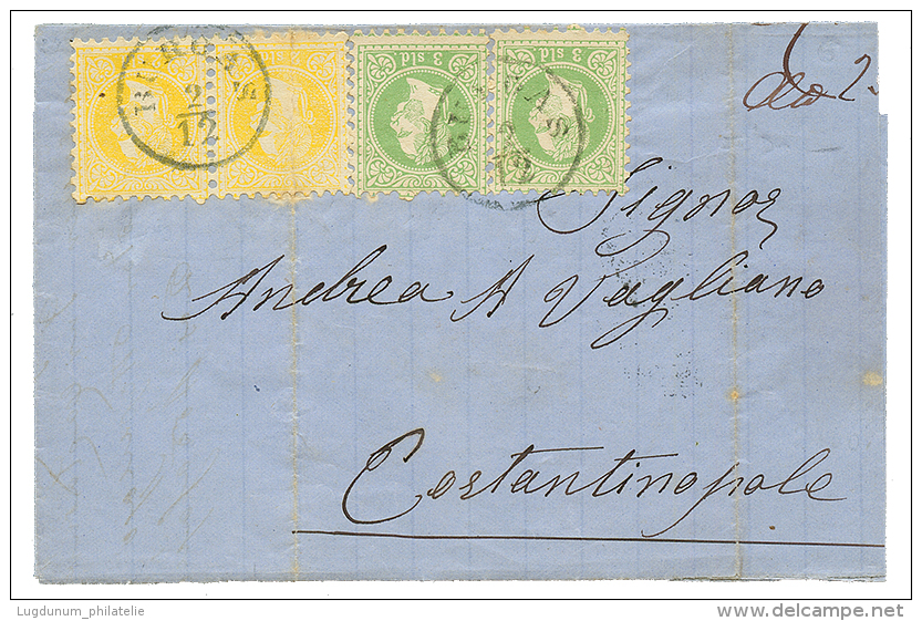 BURGAS : 1872 2s(x2) + 3s(x2) Canc. BURGAS On Cover Yo CONSTANTINOPLE. Crease On Stamp Of 2s. Vf. - Other & Unclassified