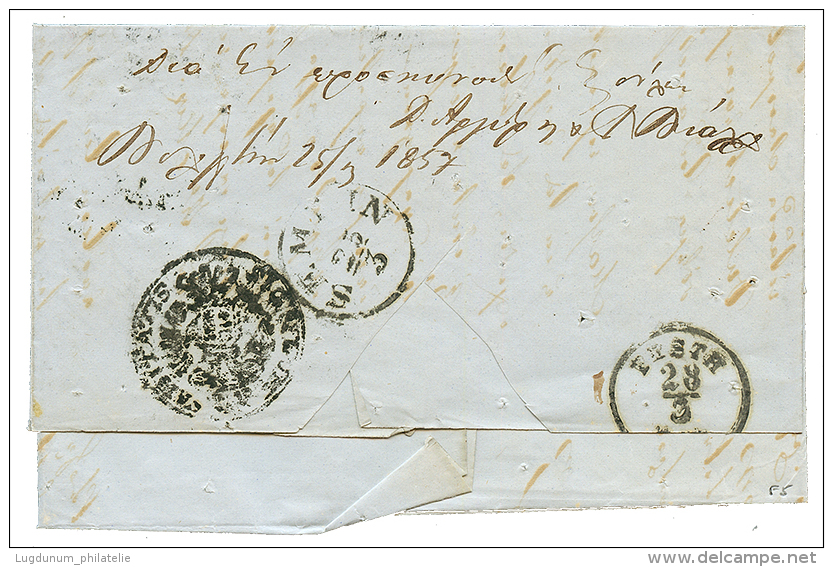 BELGRADE : 1857 BELGRAD + Disinfected Cachet(verso) On Entire Letter From MONASTIR To PEST. Vf. - Other & Unclassified