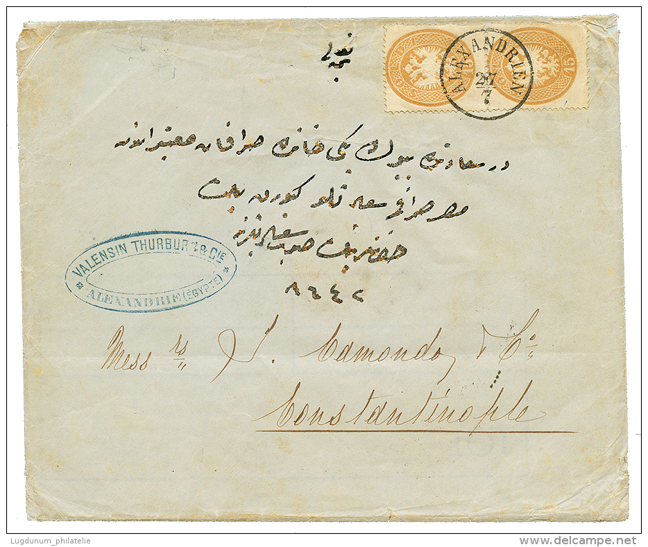 Pair 15 SOLDI (Perf. 14) Canc. ALEXANDRIEN On Envelope To CONSTANTINOPLE. FERCHENBAUER = 1500&euro;. Superb. - Other & Unclassified