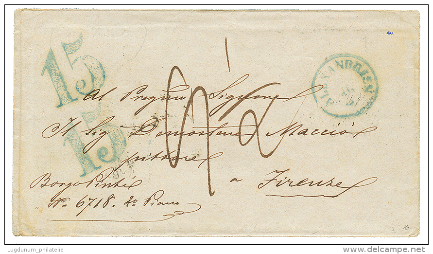 ALEXANDRIA : 1861 Extremely Scarce "15 / 15" Tax Marking + ALEXANDRIEN On Envelope To ITALY. Vvf. - Other & Unclassified