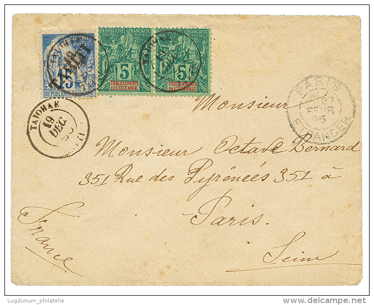 "TAIOHAE" : 1896 15c Surch. TAHITI + Paire 5c Groupe Obl. TAIOHAHE TAITI Sur Env. Pour PARIS. TTB. - Other & Unclassified