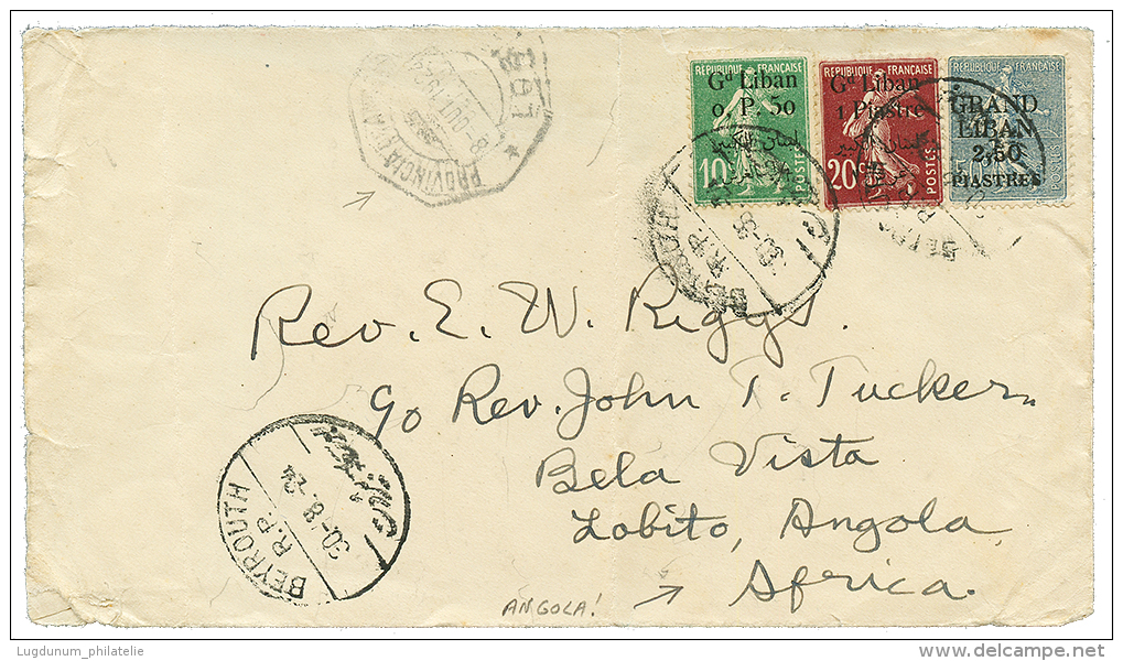 GRAND LIBAN Pour L' ANGOLA : 1924 0,50+ 1P + 2p50 Obl. BEYROUTH Sur Envelope(pd) &agrave; Pour Un Missionnaire Anglais & - Other & Unclassified