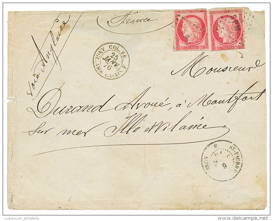 1876 CG 80c CERES(x2) Pd Obl. Losange SPM + ST PIERRE ET MIQUELON Sur Enveloppe En DOUBLE PORT Pour La FRANCE.RARE. TB. - Other & Unclassified