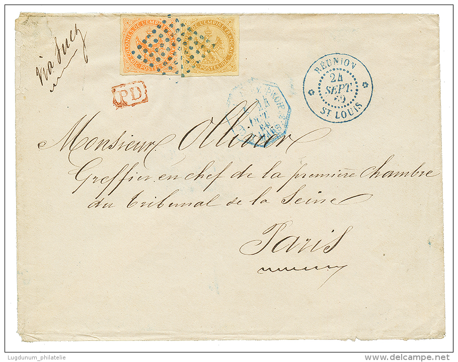 "ST LOUIS" : 1869 AIGLE 10c + 40c TTB Marg&eacute;s + REUNION ST LOUIS Sur Enveloppe Pour PARIS. Magnifique. - Other & Unclassified