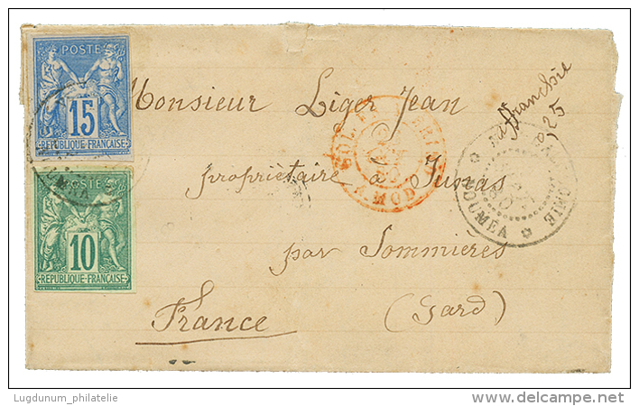NOUVELLE CALEDONIE : 1880 CG 10c + 15c SAGE Obl. NOUMEA Sur Lettre Pour La FRANCE. RARE. TB. - Other & Unclassified