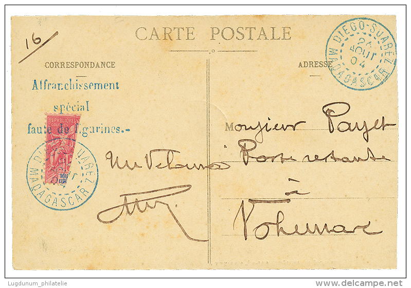 1904 Demi Timbre 50c(n&deg;88) Obl. DIEGO-SUAREZ Sur Carte Pour VOHEMAR. Cote 370&euro;. Superbe. - Other & Unclassified