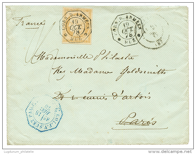 INDOCHINE : 1878 CG 15c CERES TTB Marg&eacute; Obl. CORR. D'ARMEES HUE Sur Enveloppe Pour PARIS. Qualit&eacute; Exceptio - Other & Unclassified