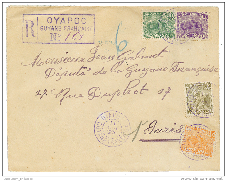 "OYAPOC" : 1923 5c+10c+ 15c+ 45c Obl. OYAPOC Sur Env. RECOMMANDEE Pour PARIS. RARE. TTB. - Other & Unclassified