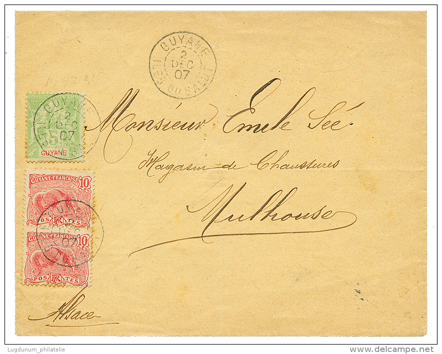 ILES DU SALUT : 1907 5c Groupe + 10c(x2) Obl. GUYANE ILE DU SALUT Sur Enveloppe Pour La FRANCE. Combinaison MIXTE Rare D - Other & Unclassified