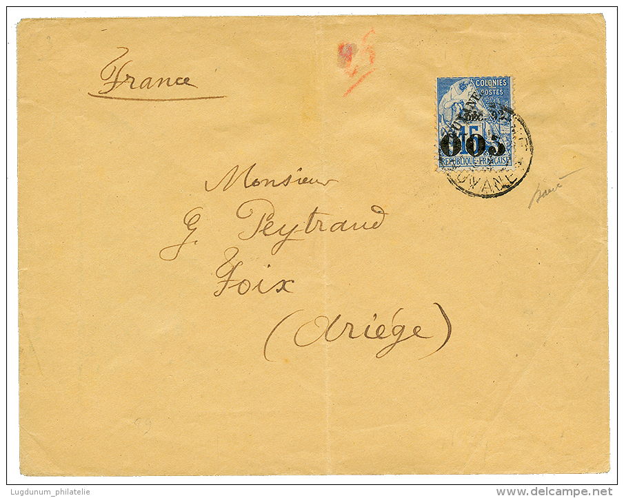 GUYANE : 1893 0,05 S/ 15c(n&deg;29) Obl. CAYENNE Sur Enveloppe Au Tarif Des IMPRIMES Pour La FRANCE. Ce Timbre Est Rare - Other & Unclassified