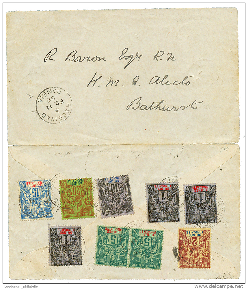 GUINEE : 1898 1c(x3)+ 2c+ 5c(x2)+ 10c+ 15c+ 20c Obl. &agrave; L'arriv&eacute;e Par Le Rare Cachet Anglais RECEIVED GAMBI - Other & Unclassified