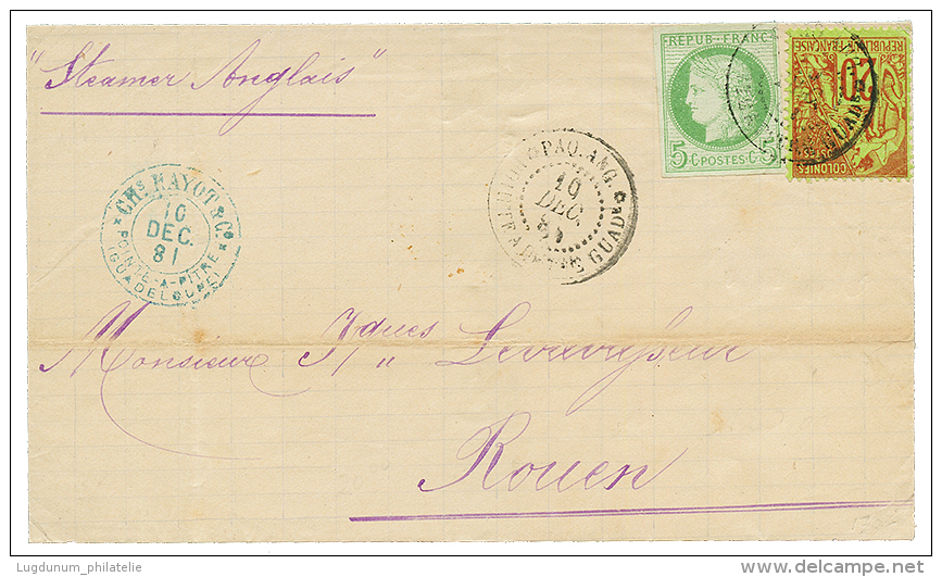 GUADELOUPE : 1881 CG Mixte 5c CERES + 20c ALPHEE DUBOIS Sur Lettre De POINTE-A-PITRE Pour ROUEN. TB. - Other & Unclassified