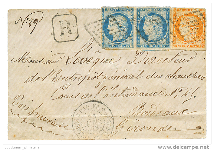 GUADELOUPE : 1877 CG CERES 40c + 25c(x2) Sur Enveloppe RECOMMANDEE De POINTE A PITRE Pour La FRANCE. TB. - Other & Unclassified