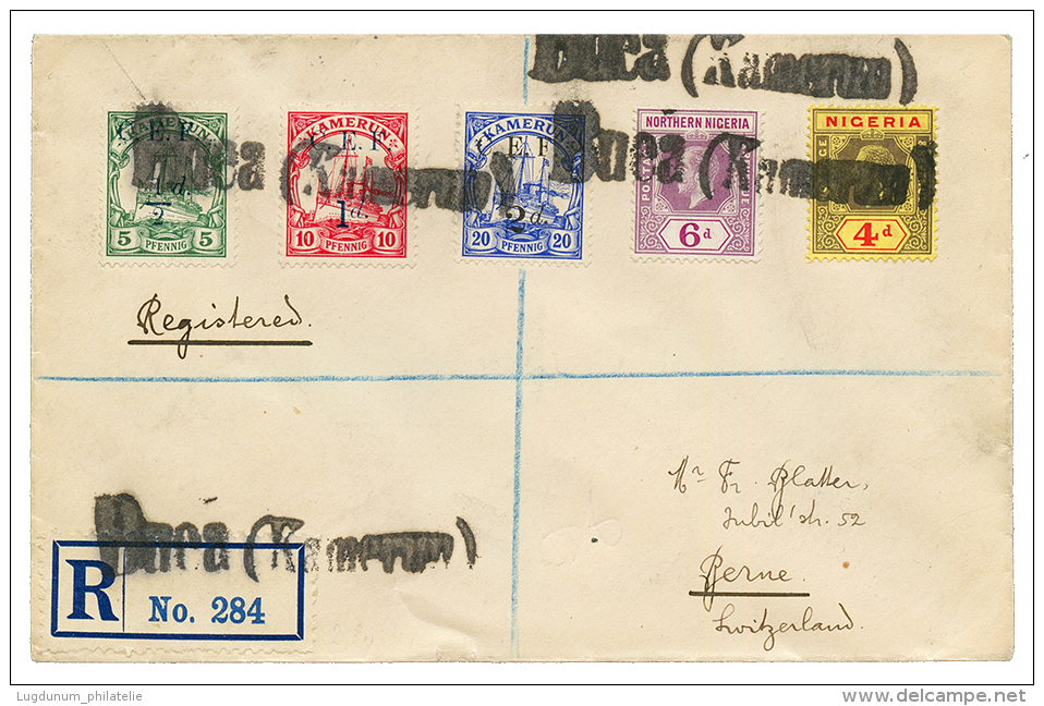 CAMEROUN : 1918 CEF 1/2d+ 1d+ 2d + NIGERIA 4d+ 6d Obl. Cachet Lin&eacute;aire BUEA(KAMERUN) Sur Enveloppe RECOMMANDEE Po - Other & Unclassified