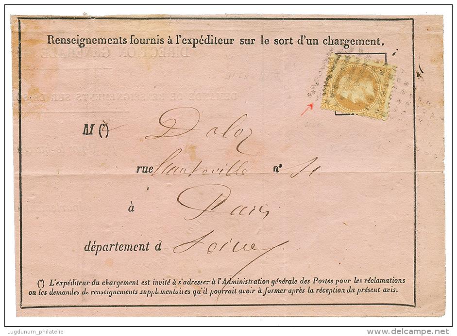 10c(n&deg;28) Obl. Rouleau De GROS POINTS Sur AVIS DE RECEPTION Incomplet Pour PARIS. Verso, PARIS RUE D'ENGHIEN. Oblit& - Autres & Non Classés