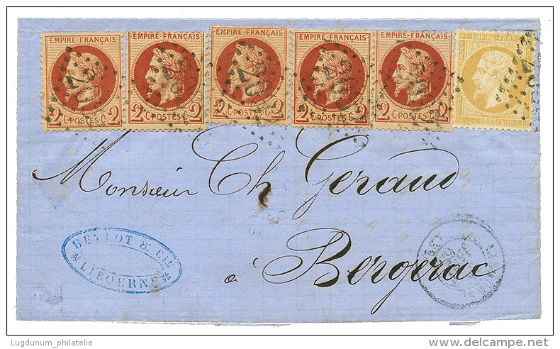 1865 2c LAURE(n&deg;26)x5 + 10c Obl. GC 2032 Sur Lettre De LIBOURNE Pour BERGERAC. TB. - Otros & Sin Clasificación