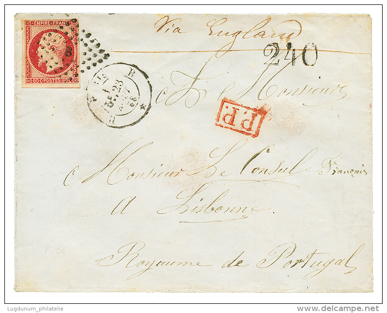 1858 80c(n&deg;17) TB Marg&eacute; + Taxe "240" Sur Enveloppe Pour LISBONNE(PORTUGAL). RARE. Superbe. - Sonstige & Ohne Zuordnung