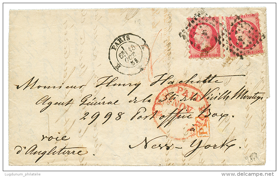 "PICAGE SUSSE Pour Les ETATS-UNIS" : 1851 2 Exemplaires Du 80c(n&deg;17) PICAGE SUSSE Sur Lettre De PARIS Pour NEW YORK( - Sonstige & Ohne Zuordnung