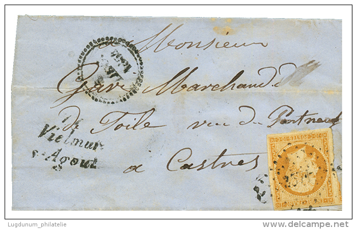 1854 10c(n&deg;13) Obl. PC 3571 + Cursive 77 VIELMUR/S-AGOUT + Dateur B Sur Lettre Pour CASTRES. Rare. TB. - Autres & Non Classés