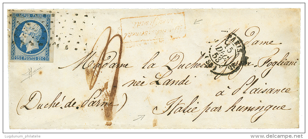 1853 25c REPUBLIQUE (n&deg;10) Marges &eacute;normes Obl. ROULEAU De Gros Points + Taxe "4" + AFFRANCHISSEMENT INSUFFISA - Autres & Non Classés