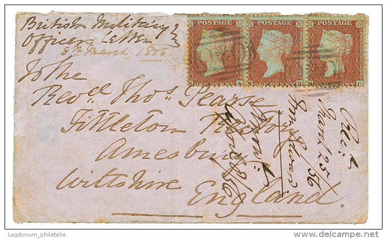 GUERRE DE CRIMEE : 1856 GB 1p(x3) Obl. Cachet Rare OxO Sur Envelope Pour L'ANGLETERRE. TB. - Otros & Sin Clasificación