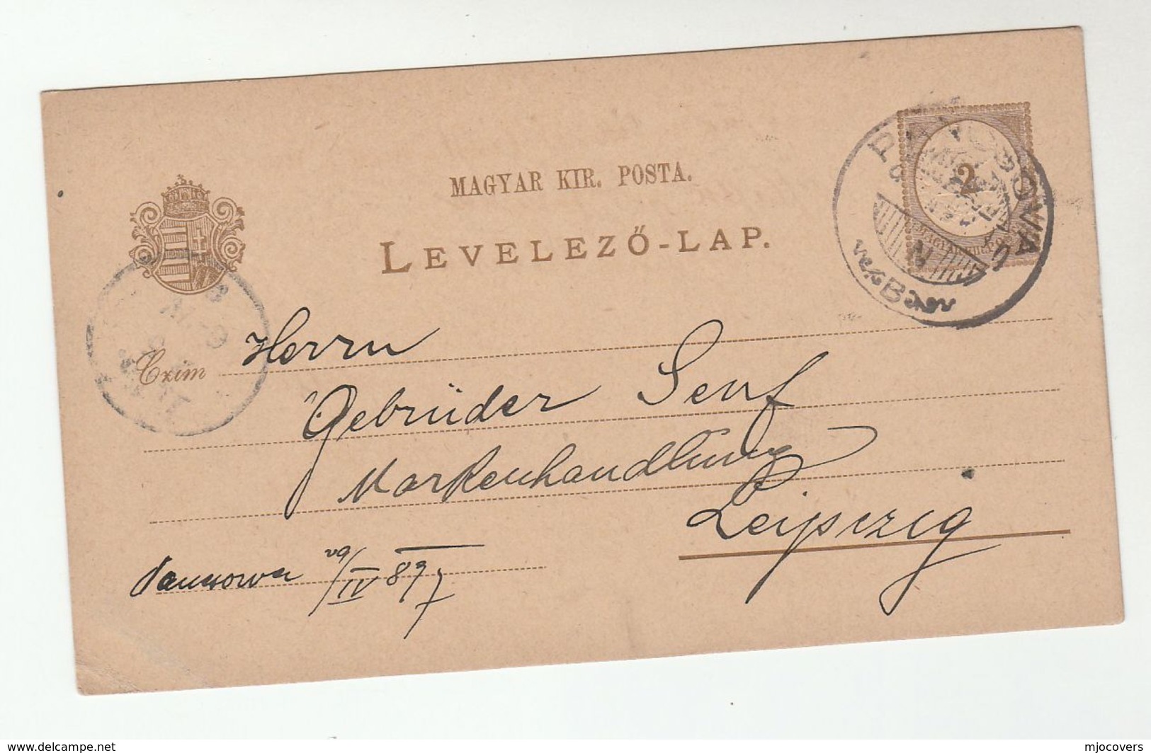 1897 PANCSOVA  Pancevo Serbia HUNGARY Postal  STATIONERY CARD To  LEIPZIG Germany Cover Stamps - Covers & Documents