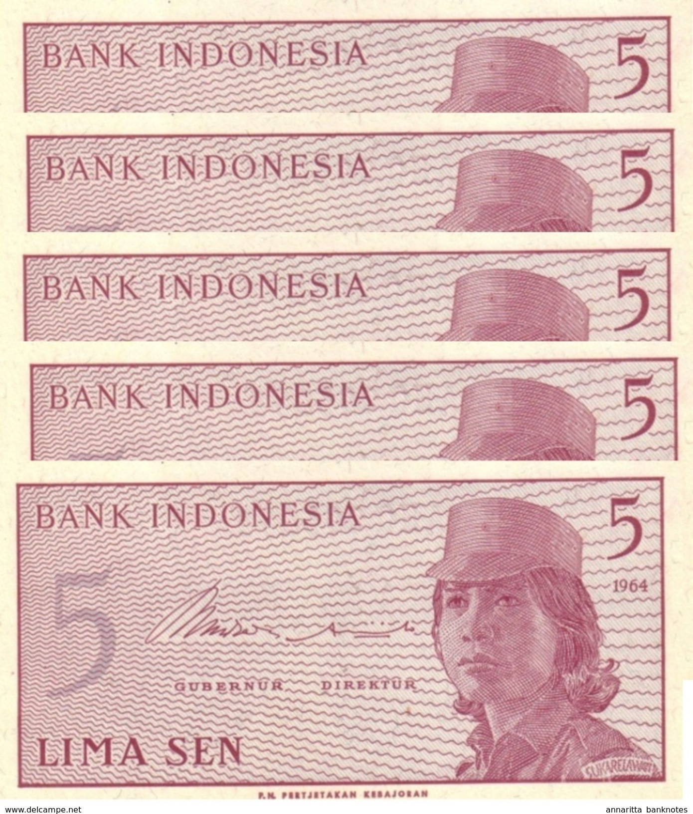 INDONESIA 5 SEN 1964 P-91 UNC 5 PCS  [ID544a] - Indonesia