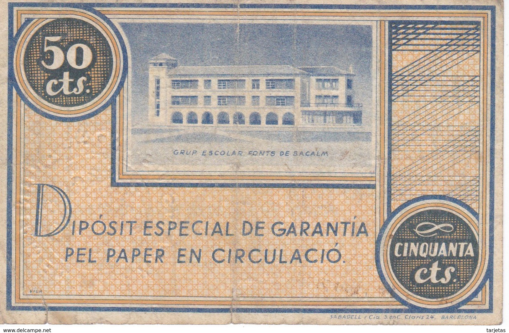 BILLETE DE 50 CTS DEL AJUNTAMENT FONTS DE SACALM DEL AÑO 1937 (BANKNOTE) - Sonstige & Ohne Zuordnung