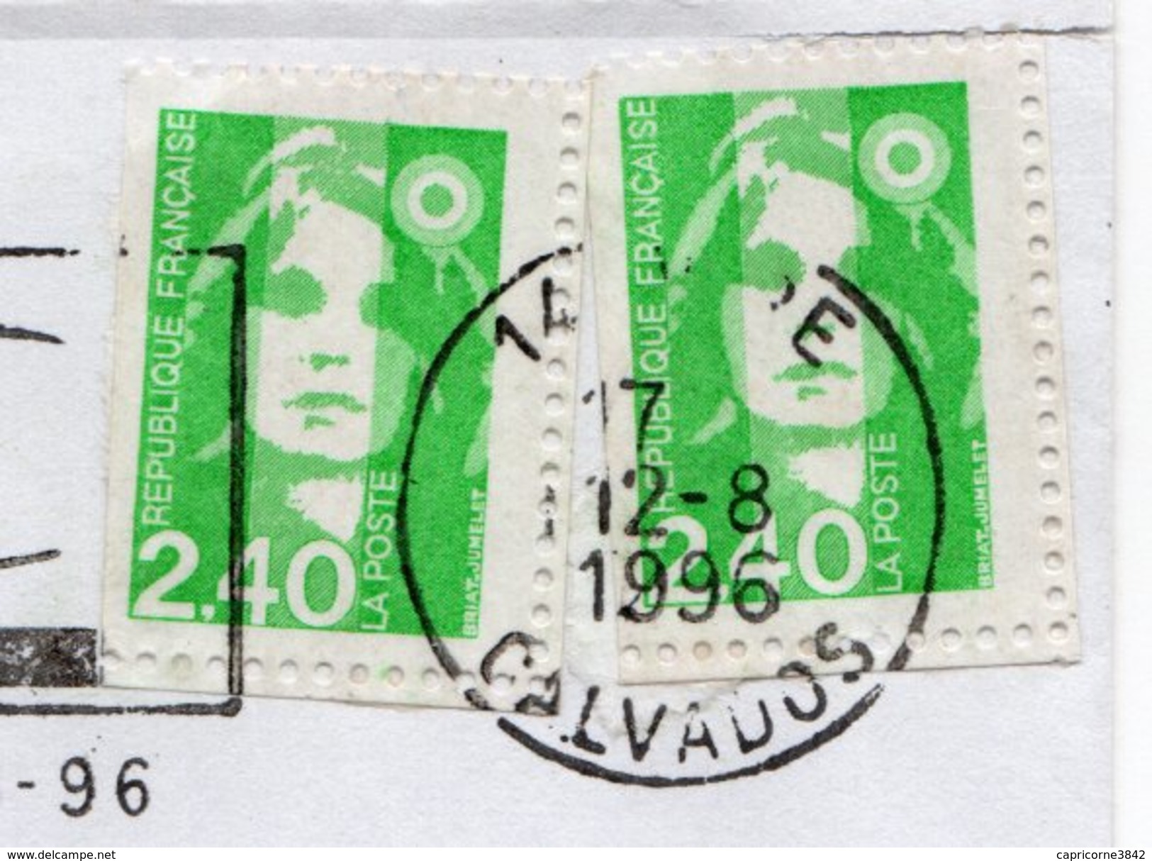 1996 - Lettre De VIRE Pour CAEN - 2 Timbres Marianne Du Bicentenaire 2,40&euro; (n°2823 ?)   VOIR DENTELURE - Covers & Documents